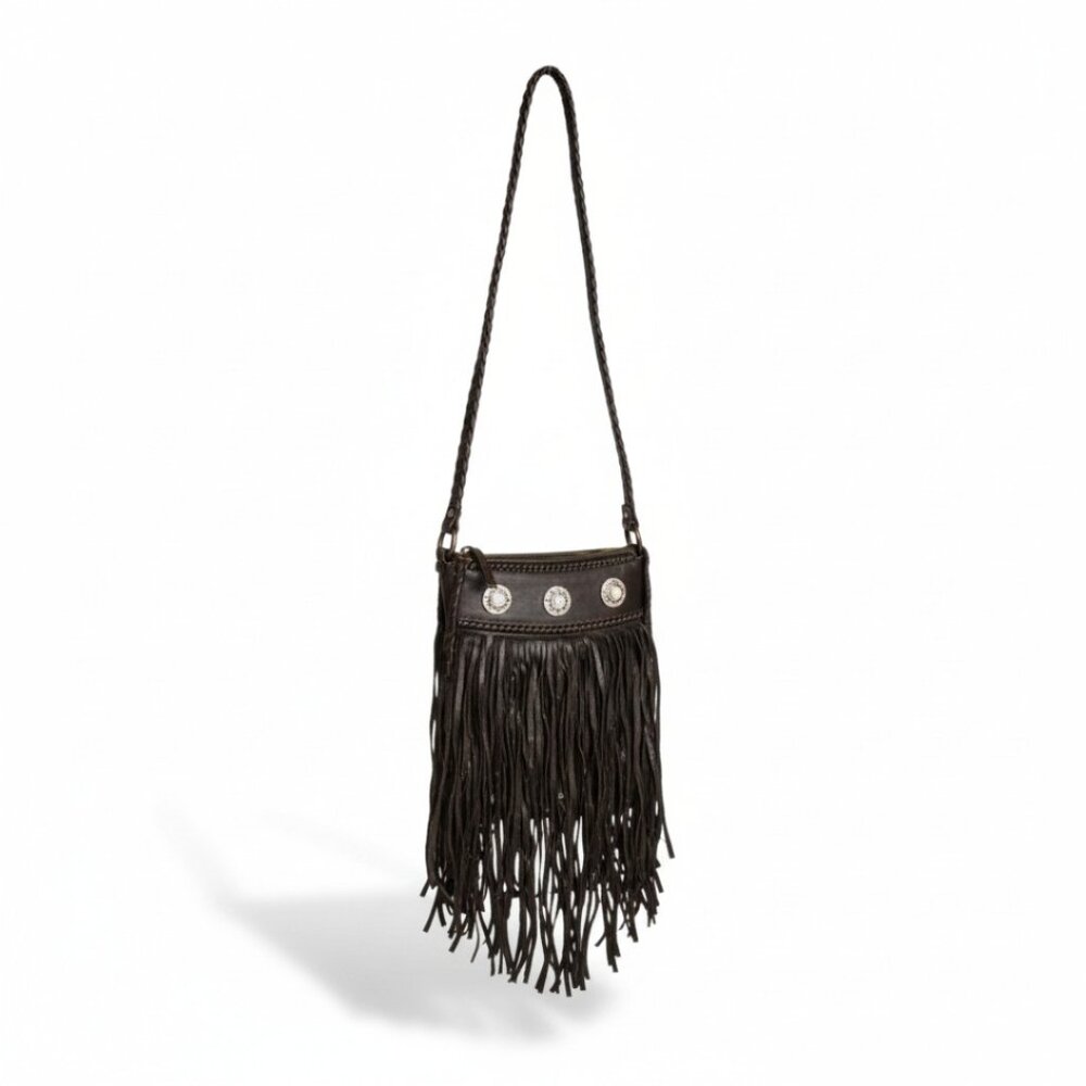 Ren Ellis Chocolate Renegade Long Fringe Silver Concho Detail Shoulder Purse - Picture 2 of 8